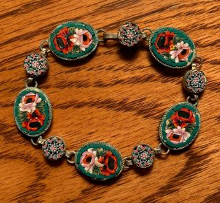 Vintage Micro Mosaic Italian Floral Bracelet Multicolored