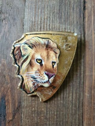 Vintage Hand Painted Lion Brooch Signed By Artist