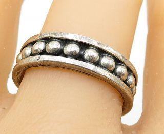 Mexico 925 Silver - Vintage Ball Bead Detailed Large Band Ring Sz 11 - R10024