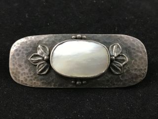 Arts And Crafts Art Nouveau Mother Of Pearl Silver Brooch,  Mop,  Antique