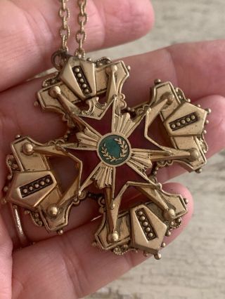 Vintage Enamel Family Crest Shield Royals Gold Plate Cross Pendant Necklace