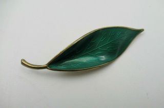 Vintage David Andersen Norway Sterling Silver Green Enamel Leaf Pin