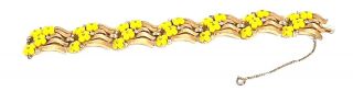 Vintage 7 " Crown Trifari Bracelet With Yellow Glass Flowers And Clear Stones