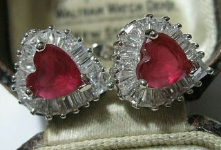Sterling Silver Real Ruby Hearts & Topaz Gem Stone Lever Back Earrings