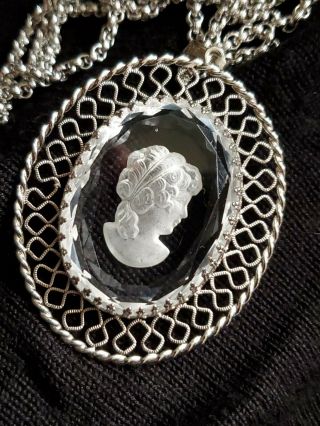 Vintage 22 Inch Cameo Silver Toned Whiting And Davis Crystal Necklace