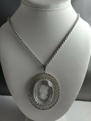 Vintage 22 inch cameo silver toned Whiting and Davis crystal necklace 2
