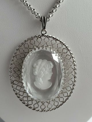 Vintage 22 inch cameo silver toned Whiting and Davis crystal necklace 3