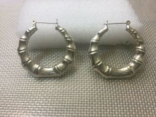 Vintage 1980s Sterling Silver Bamboo Large Round Hoop Earrings,  1 3/4”