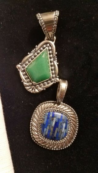 2 Sterling Vintage Carolyn Pollack Relios Green And Blue Stone Pendant