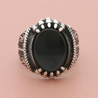 Blushed Sterling Silver Mens Chunky Black Tourmaline Ring Size 9