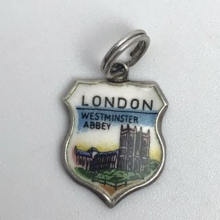 London England Charm Travel Shield Sterling Silver Vintage Westminster Abbey