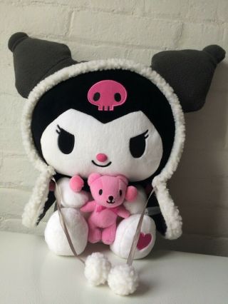 Sanrio Kuromi My Melody Winter 2008 16 " With Pink Teddy Bear,  Hood And Tag