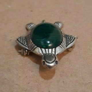 Vintage Sterling Silver 925 Mexico Malachite/green Turtle Design Pin