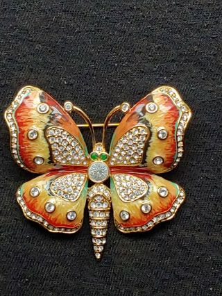 Kjl Kenneth Jay Lane Gold Tone Enamel Butterfly Brooch Vg