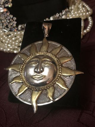 Large 3” Inch Vintage Sterling Silver 12.  8 Gram Sun God Pendant Stamped Se925