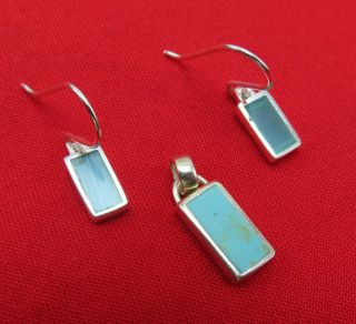 Vintage Sterling Silver Pierced Earrings Pendant Blue Turquoise Set Hoops 901m