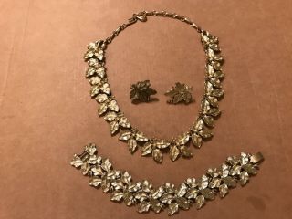 Vintage Coro Leaf Link Necklace,  Bracelet And Clip Earrings Set