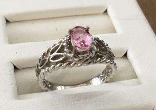 . 925 Sterling Silver Pink Tourmaline Gem Stone Solitaire Size 4 3/4 Ladies Ring