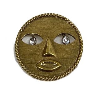 Vintage Pauline Rader Face Mask Brooch Goldtone Rhinestone