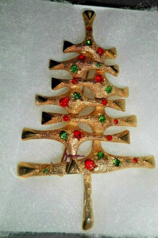 Vintage Signed Mylu Multicolored Rhinestone Christmas Tree Brooch/pin 3 - 1/4 " X
