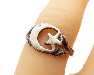 925 Sterling Silver - Vintage Petite Crescent Moon & Star Band Ring Sz 6 - R14532
