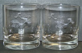 2 Very Rare Vintage Plymouth Road Runner Warner Bros.  Cocktail Whiskey Glasses