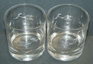 2 Very Rare Vintage Plymouth Road Runner Warner Bros.  Cocktail Whiskey Glasses 3