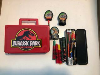 Vintage 1992 Jurassic Park Pencil Box Toppers Pencils Pad 1998 From The Ride