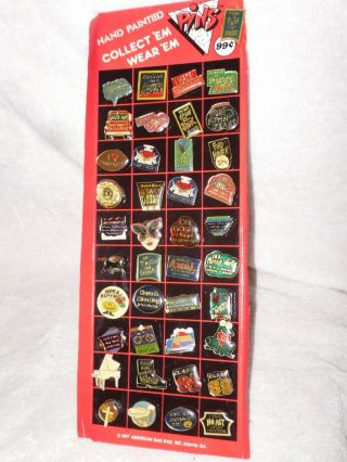 41 Vintage 1987 Hand Painted Pins American Gag Bag Inc Display Card Rare