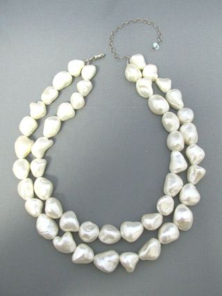 Vintage Sterling Double Strand Baroque Pearl Adjustable Collar Necklace