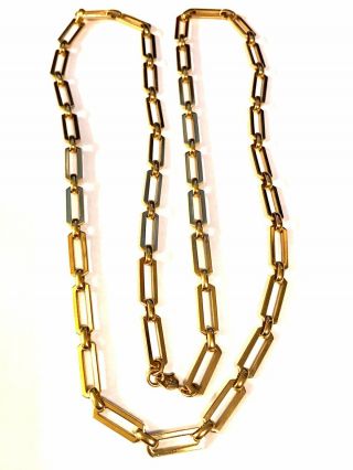 Vintage Early Monet Pat.  Pend Gold Tone Square Link Long 37” Necklace