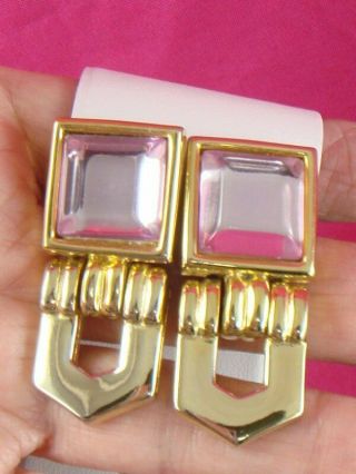 Vintage Paolo Gucci Soft Pink Gold Tone Door Knocker Earrings Pierced So Pretty
