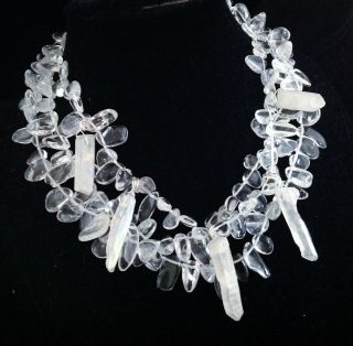 Artisan Necklace Huge Rock Crystal Quartz 925 Knotted Nugget Points Beads