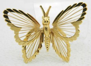 Vintage Large Monet Gold Toned Open Wired Design Butterfly Brooch Pin