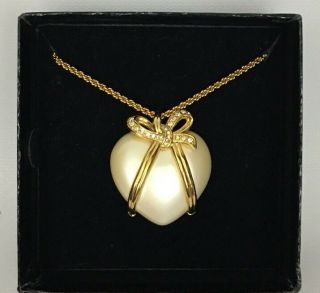 Joan Rivers Heart - Shaped Faux Pearl Pendant Necklace W/ Gold Rhinestone Bow