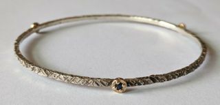 Vintage Sterling Silver & 14k Gold Blue Sapphire Bangle Bracelet