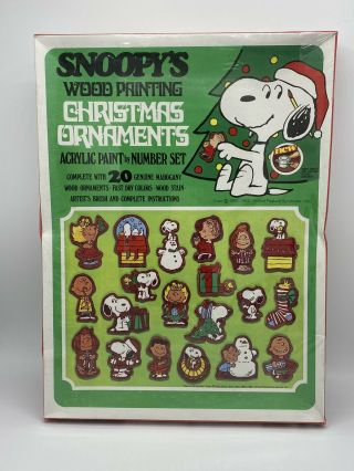 Vintage Snoopy Peanuts Paint By Number Christmas Wood Ornaments Kit Rare