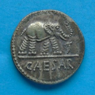Julius Caesar Ar Denarius,  Rome,  Silver Ancient Roman Very Rare War Elephant