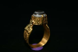 100 Authentic Ancient 18K Bactrian Gold Ring with Rare Ancient Eye Agate Stone 2