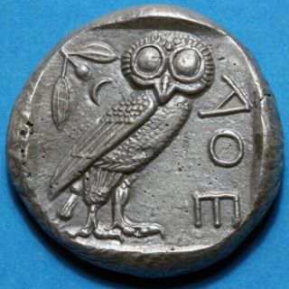 Ancient Greek Coin Attica Athens Owl Silver Fourree Tetradrachm - 450 Bc