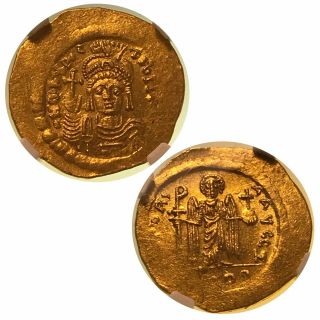 Maurice Tiberius Byzantine Empire Ancient Gold Av Solidus Ngc State Coin