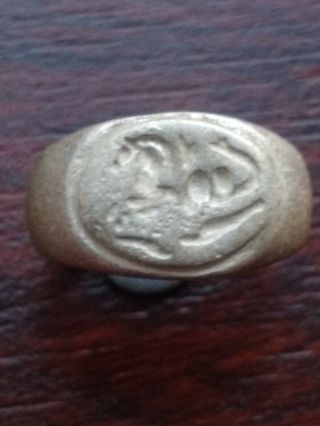 Ancient Roman Silver Seal Ring With Depiction Of A Beast 4.  1grams Uk Size I/j