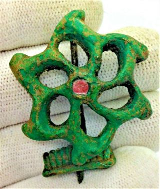 Ancient Roman Bronze Enamelled Openwork Fibula Brooch - Very Rare 100ad