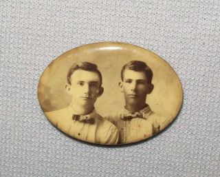 Old Antique Vtg Ca 1890s Oval Celluloid Pinback Button Twin Brothers