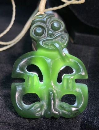 Old Rare Pre - Columbian Ancient Hei Tiki Man Jade Figure Necklace Pendant Amulet