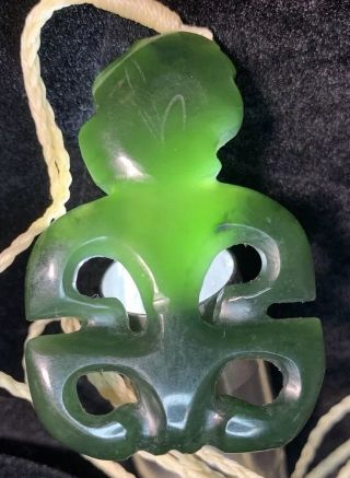 Old Rare PRE - COLUMBIAN Ancient Hei Tiki MAN Jade Figure NECKLACE PENDANT Amulet 2