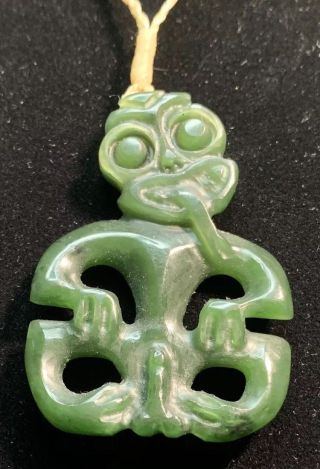 Old Rare PRE - COLUMBIAN Ancient Hei Tiki MAN Jade Figure NECKLACE PENDANT Amulet 3