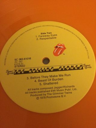 THE ROLLING STONES some girls (orange vinyl) LP EX/VG,  5C062 - 61016,  vinyl,  1978 3