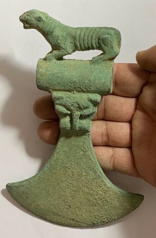 Scarce Ancient Luristan Bronze Axe Head - (lion - Beast) Terminal Circa 1000 Bce