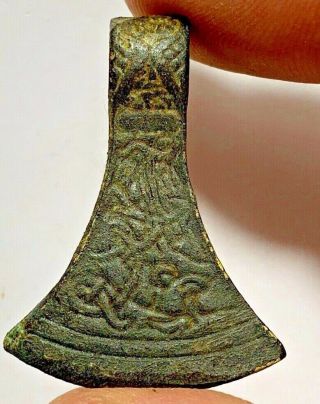 Ancient Viking Bronze Ax Or Razor Pendant / Incription Circa 793–1066 Ad 41mm